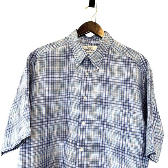 Turnbury Mens Plaid Button Front Shirt 100% European Linen XL Preppy VTG - Picture 8 of 10